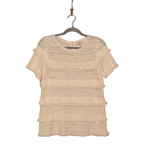 JOIE $268 Rafel Fringed Open Stitch Tiered Cotton Top Ivory XS - Picture 1 of 4